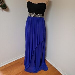 Roberta Black and Blue Strapless Formal